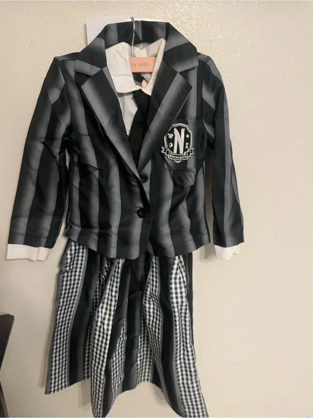 Spirit Girls Black and Gray Striped Wednesday Academy Costume